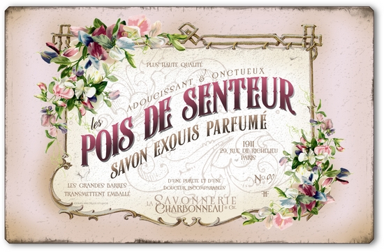 Item 33 French Perfume Label Sweetpeas Plaque