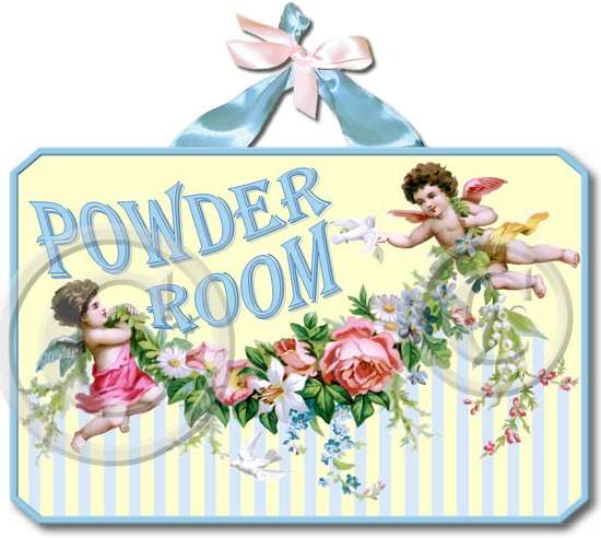 Item 60806 Plaque Cherubs Angels Powder Room Sign