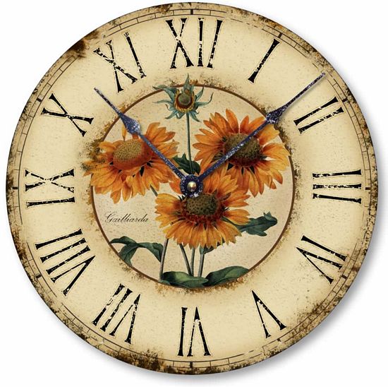 Item C1120 Vintage Style French Sunflower Clock
