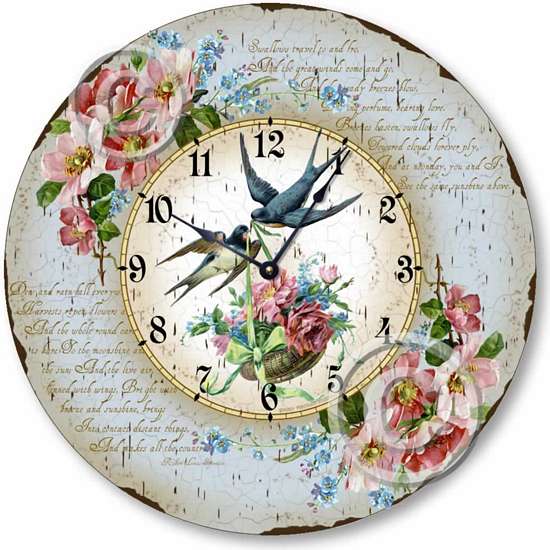 Item C1607 Vintage Victorian Style Birds and Flowers Clock