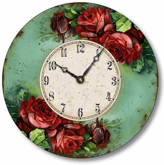 Item C2027 Vintage Victorian Style Red Roses Wall Clock