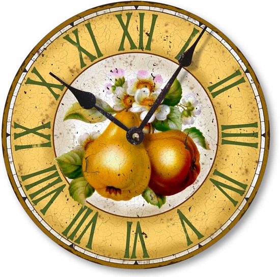 Item C2101 Vintage Style Botanical Fruit Pears Clock