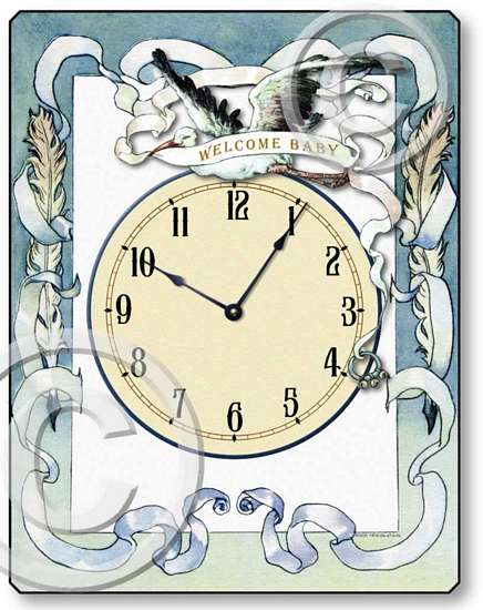 Item C5026 Vintage Victorian Style Stork Baby Nursery Clock