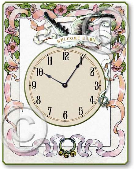Item C5027 Vintage Victorian Style Stork Baby Nursery Clock