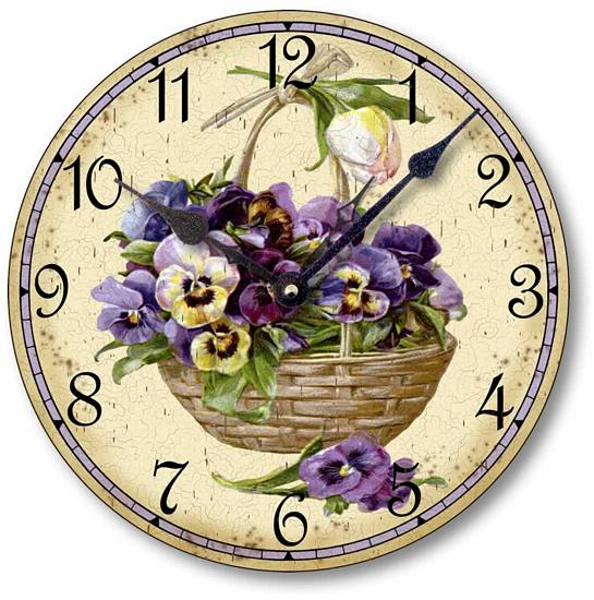 Item C6019 Victorian Style Basket of Pansies Wall Clock
