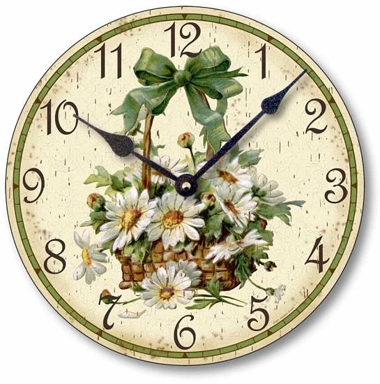 Item C6030 Victorian Style Basket of Daisies Wall Clock