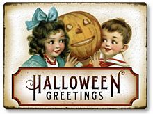 Item 05007 Victorian Style Children Halloween Plaque