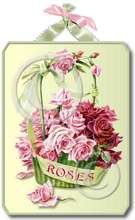Item 4172 Pink Roses Green Basket Plaque