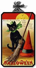 Item 05006 Black Cat Vintage Victorian Style Halloween Plaque