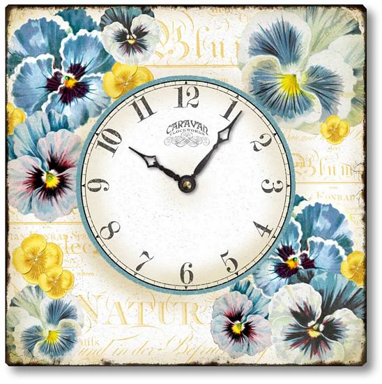 Item C2500 Square Blue and Yellow Pansies Wall Clock