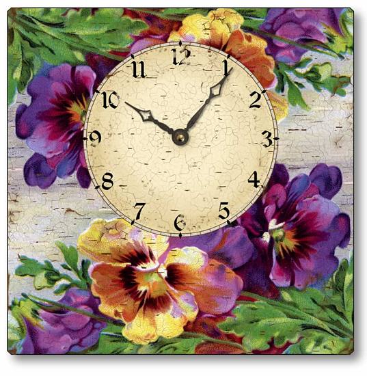 Item C4001 Vintage Style Pansies Wall Clock