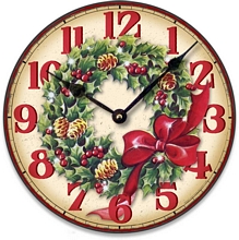 Item C1420 Nostalgic Holly Wreath Christmas Wall Clock